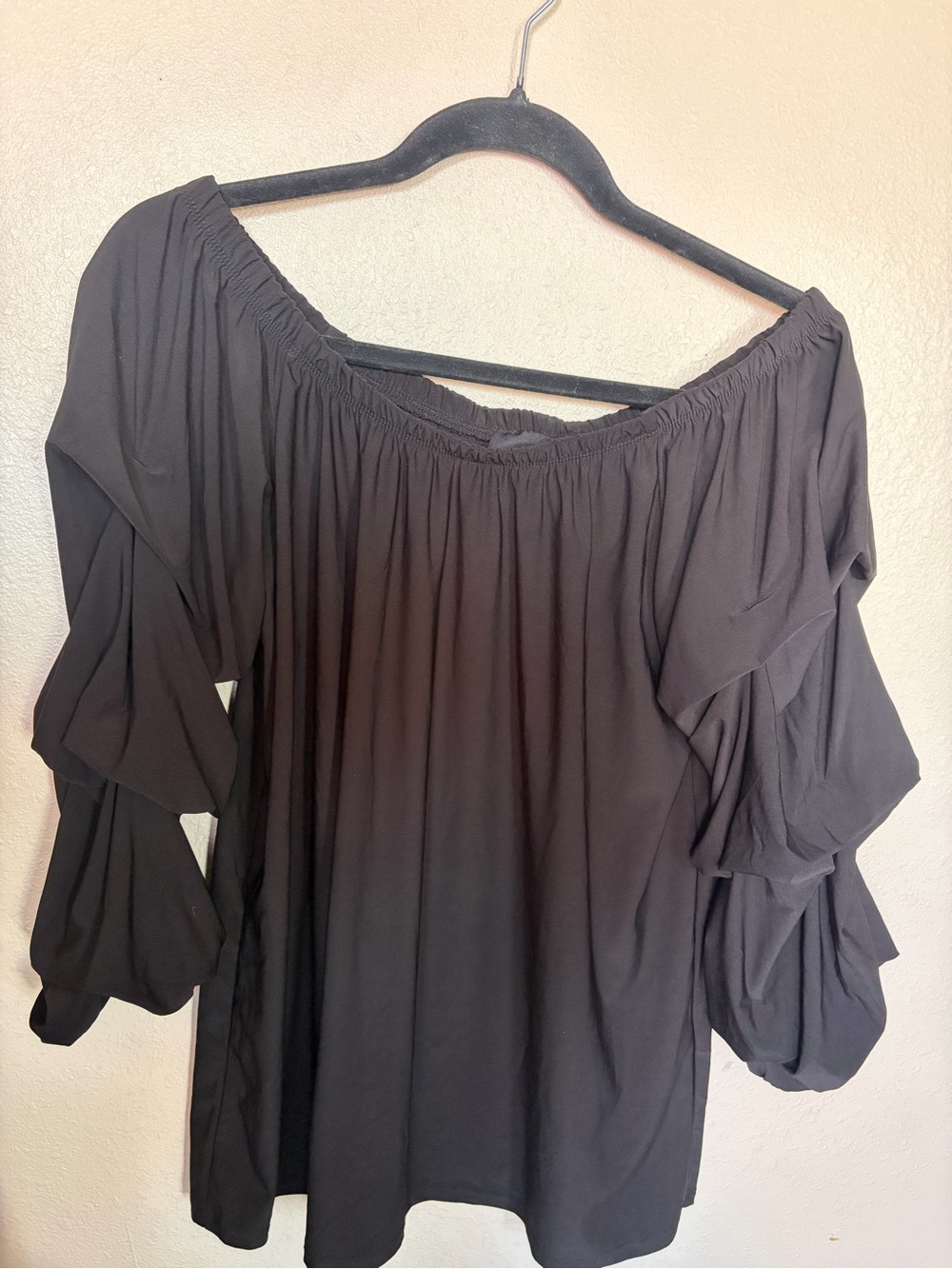 Black Off-Shoulder Ruffled Sleeve Top
